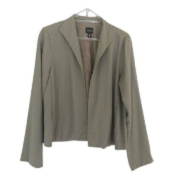 Eileen Fisher Dark Beige Open Front Short Classic Chic Blazer Small - Picture 1 of 5